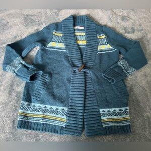 Carve Designs Women's Shawl Collar Wool Blend Cardigan Fair Isle Teal Size M